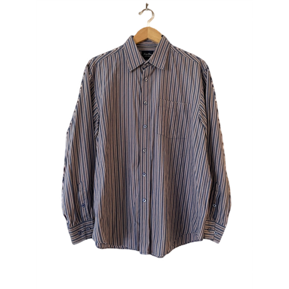 Indigo Palms Denim Company Mens Size L Stripe Button Up Shirt Pocket Long Sleeve